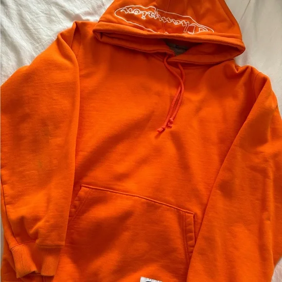 Orange supreme x champion hoodie, size medium!